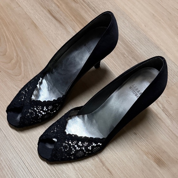 Stuart Weitzman Black Lace Peep-Toe Pumps - Picture 10 of 11
